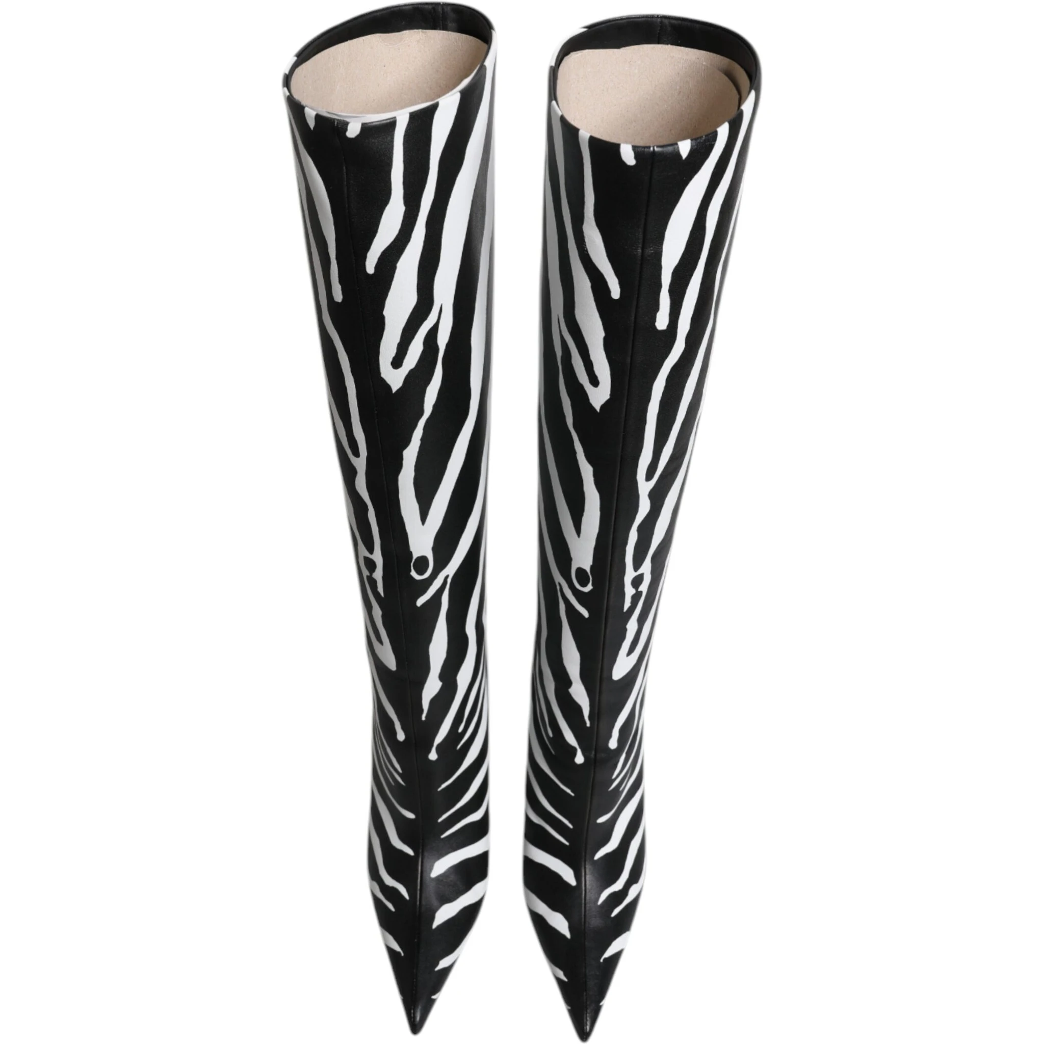 Black White Zebra Heels High Boots Shoes