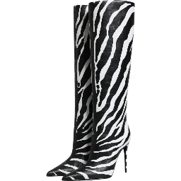 Black White Zebra Heels High Boots Shoes