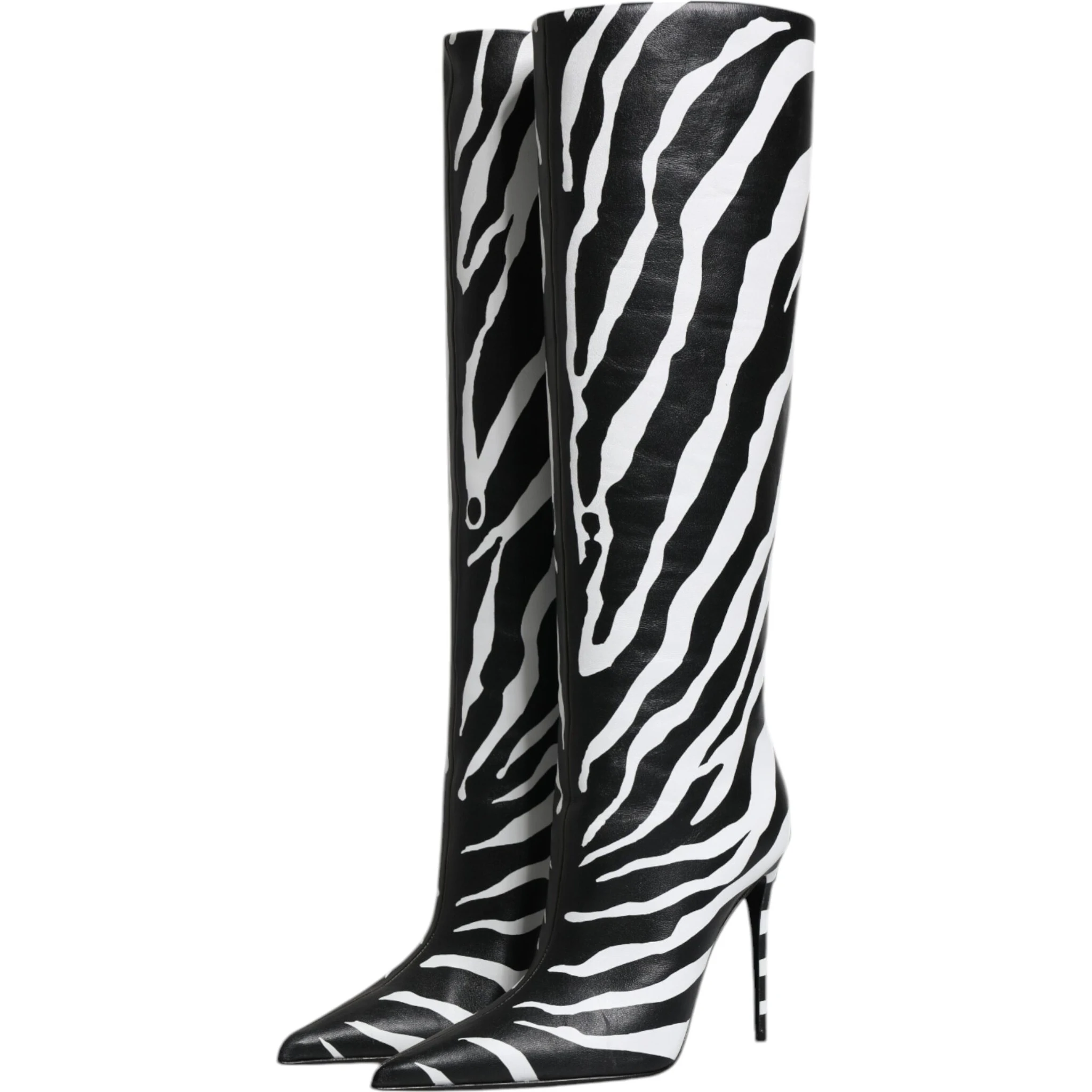 Black White Zebra Heels High Boots Shoes