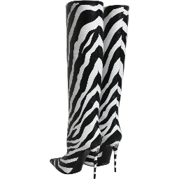 Black White Zebra Heels High Boots Shoes