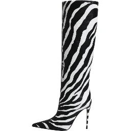 Black White Zebra Heels High Boots Shoes