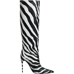 Black White Zebra Heels High Boots Shoes