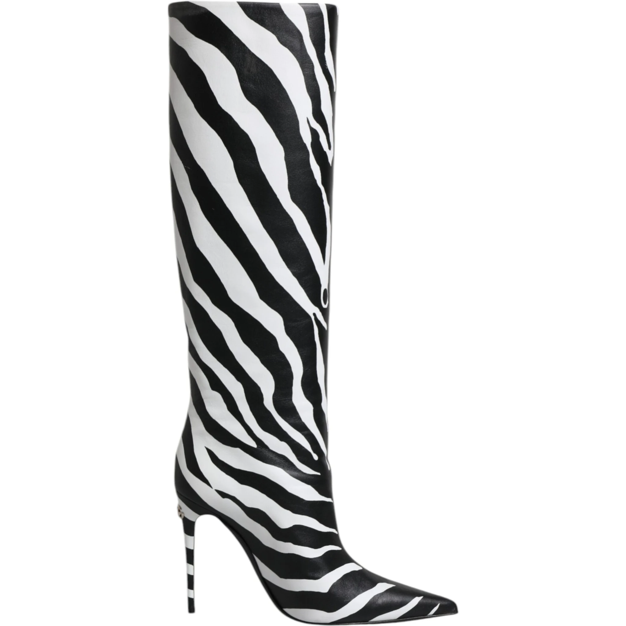 Black White Zebra Heels High Boots Shoes
