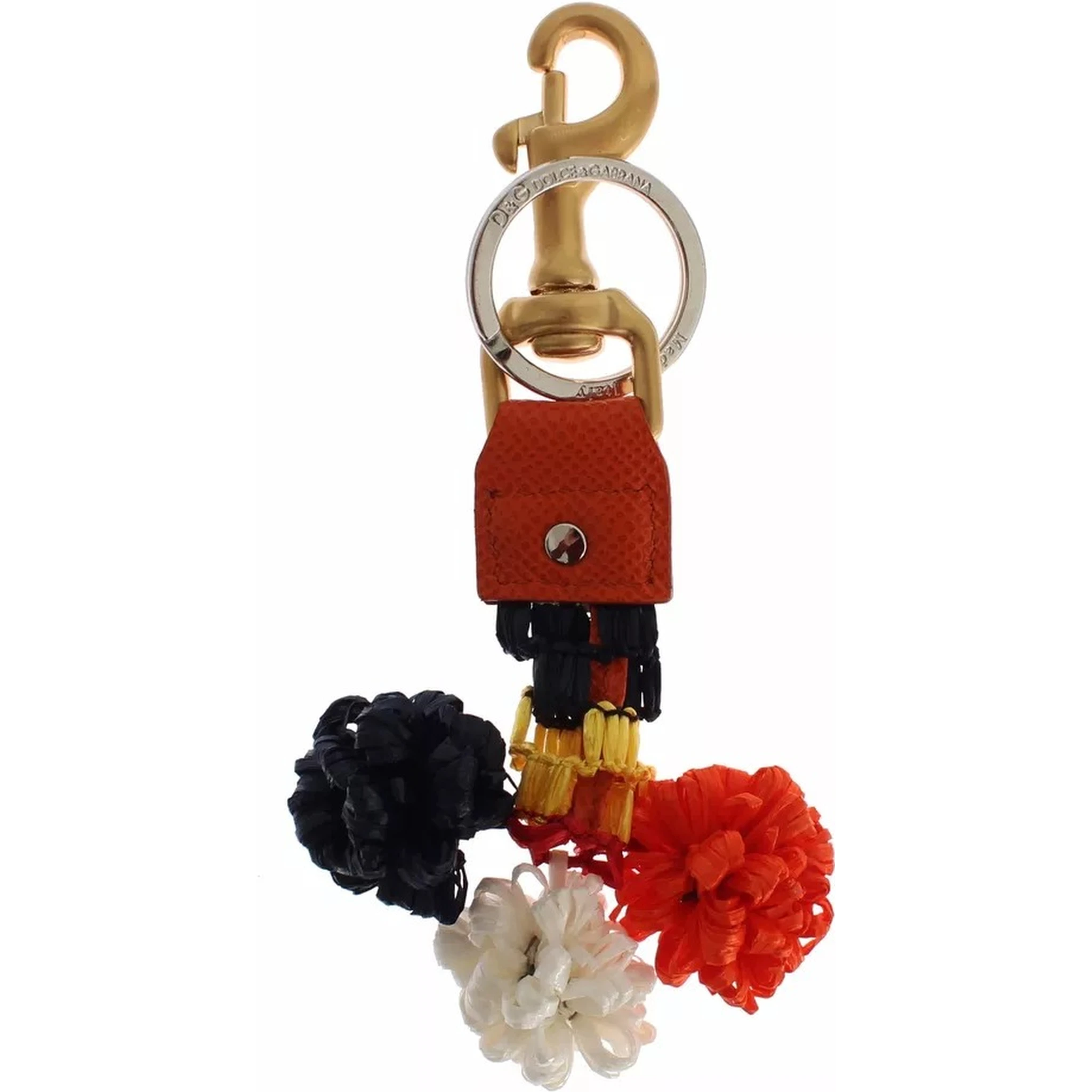 Brown Gold Raffia Leather Clasp Finder Chain Keyring