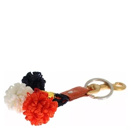 Brown Gold Raffia Leather Clasp Finder Chain Keyring