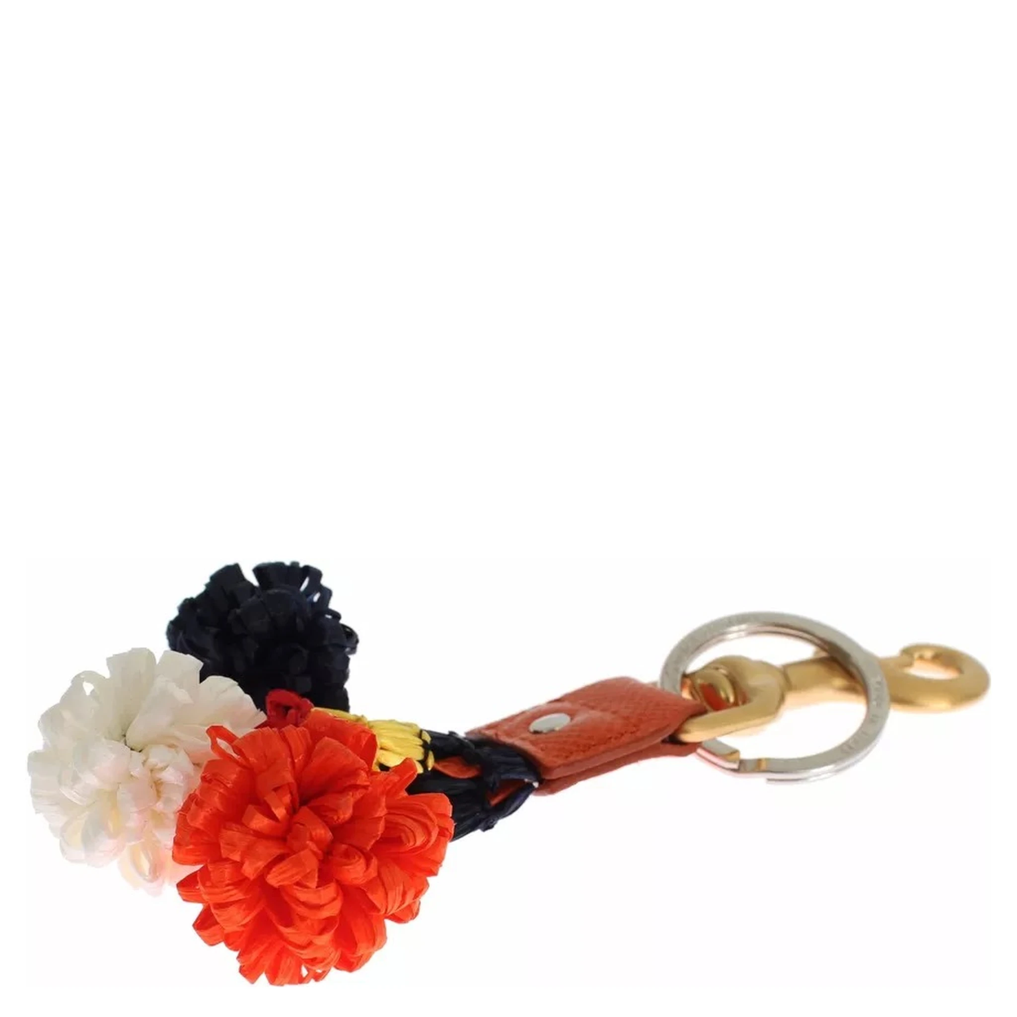 Brown Gold Raffia Leather Clasp Finder Chain Keyring