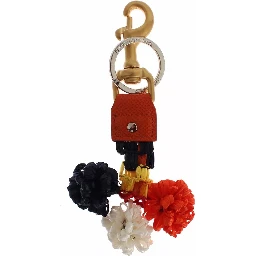 Brown Gold Raffia Leather Clasp Finder Chain Keyring