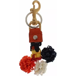 Brown Gold Raffia Leather Clasp Finder Chain Keyring