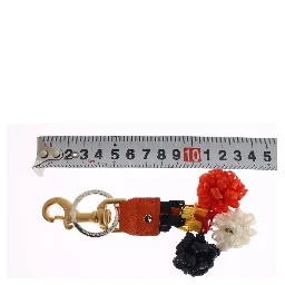 Brown Gold Raffia Leather Clasp Finder Chain Keyring