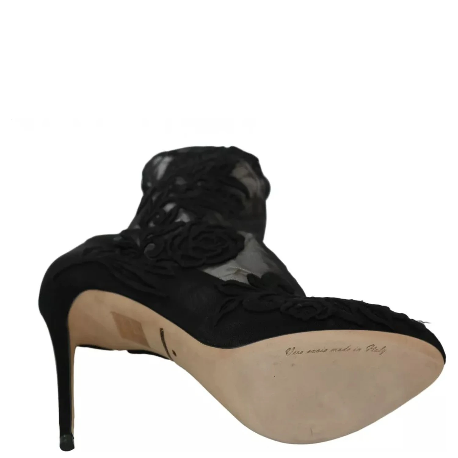 Black Tulle Stretch Floral Booties Shoes