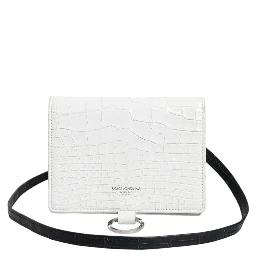 White Blue Leather Bifold Crossbody Sling Wallet