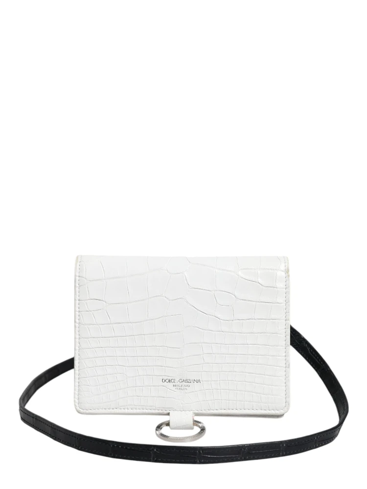 White Blue Leather Bifold Crossbody Sling Wallet