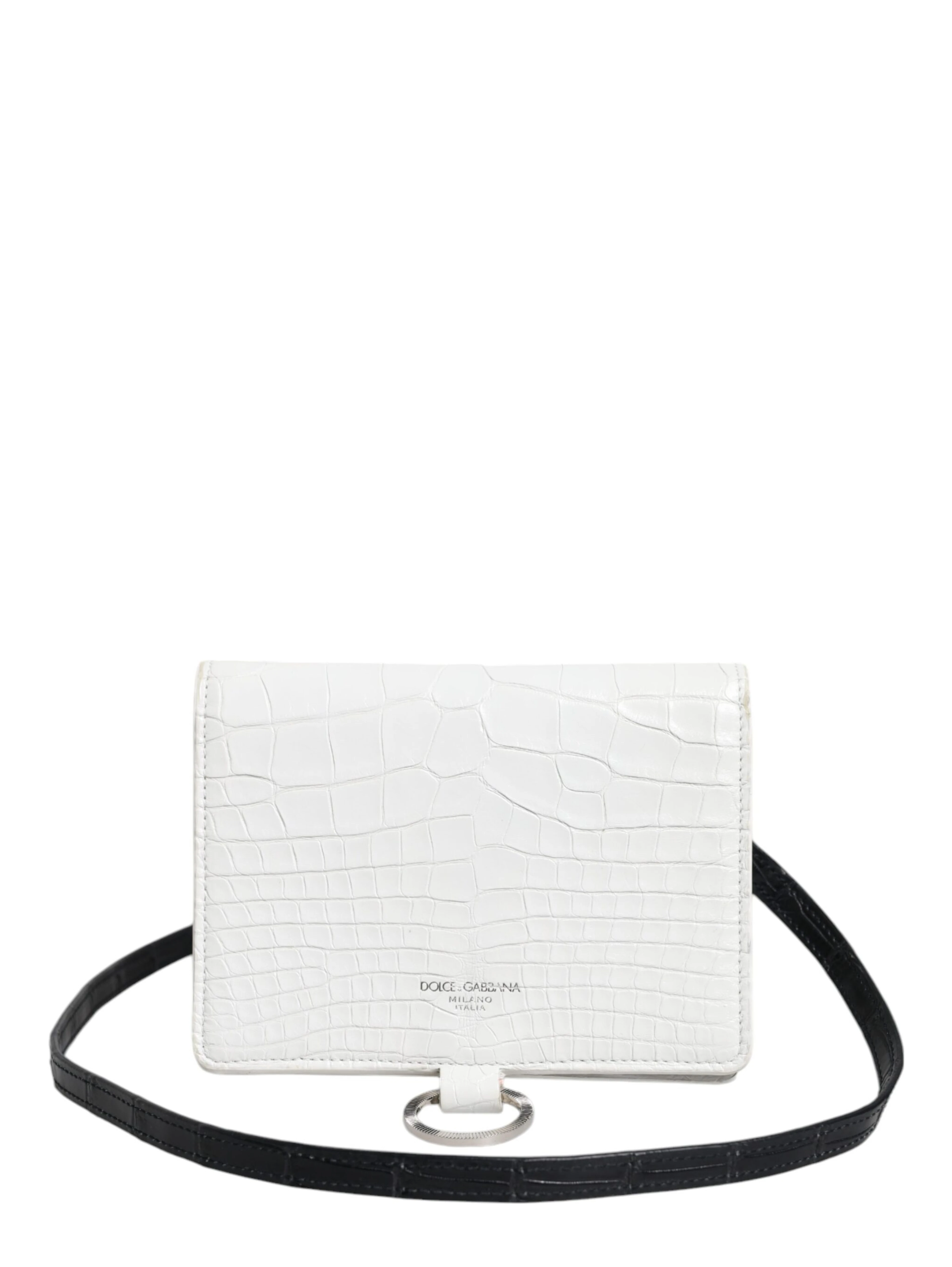 White Blue Leather Bifold Crossbody Sling Wallet