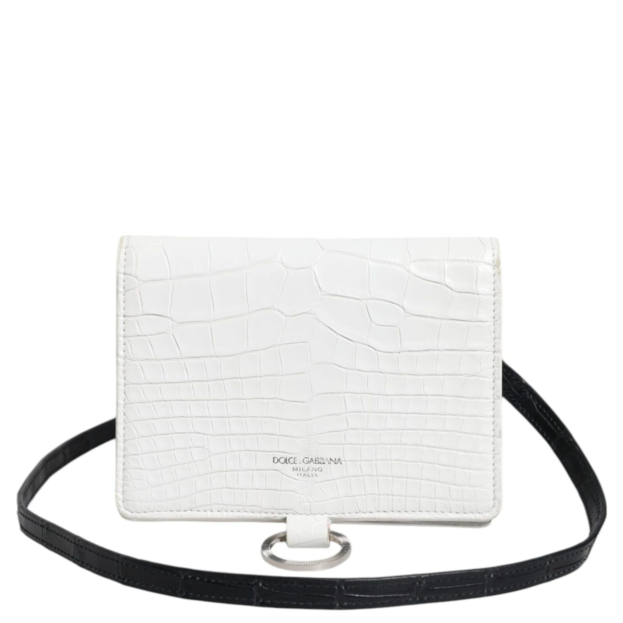 White Blue Leather Bifold Crossbody Sling Wallet