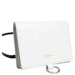 White Blue Leather Bifold Crossbody Sling Wallet
