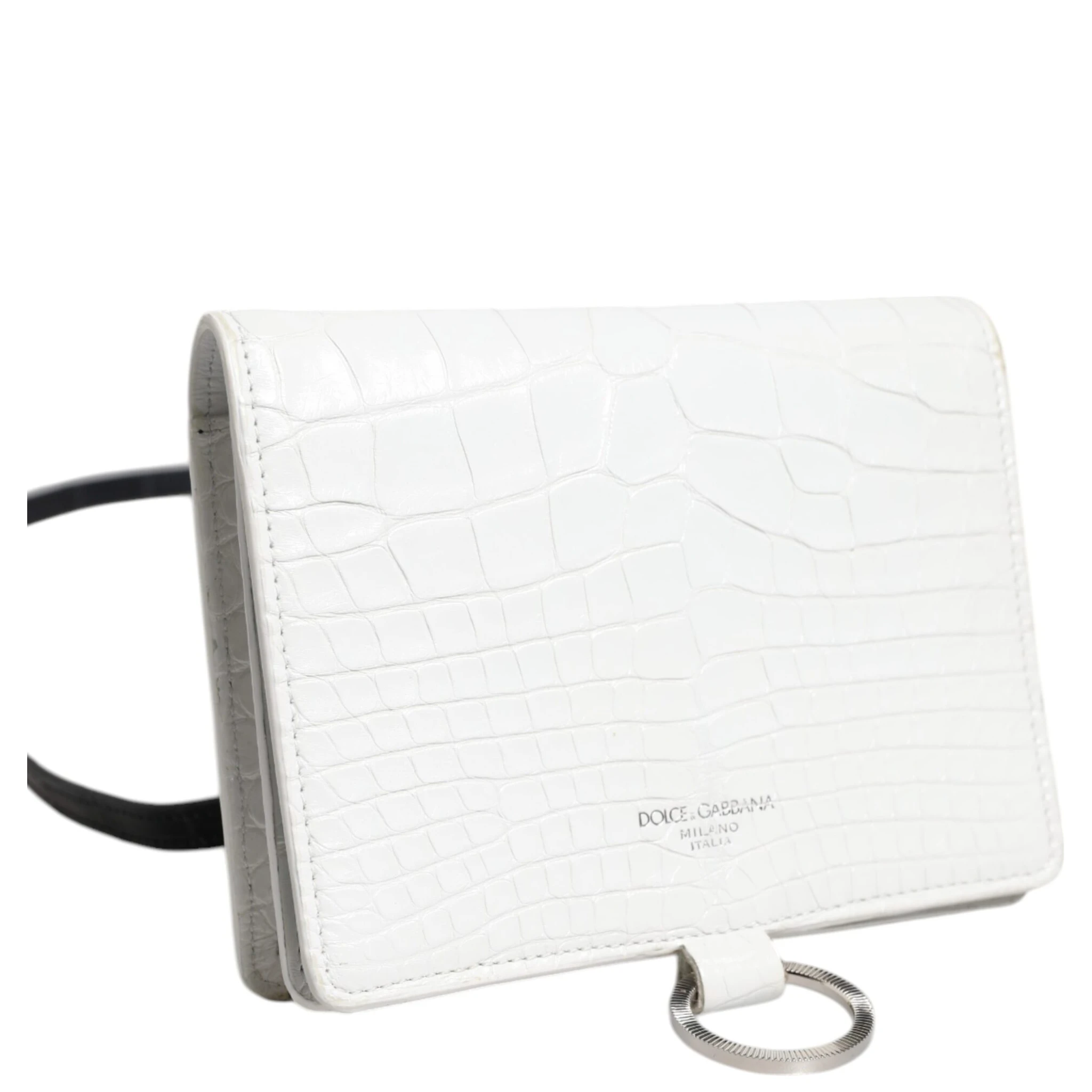 White Blue Leather Bifold Crossbody Sling Wallet