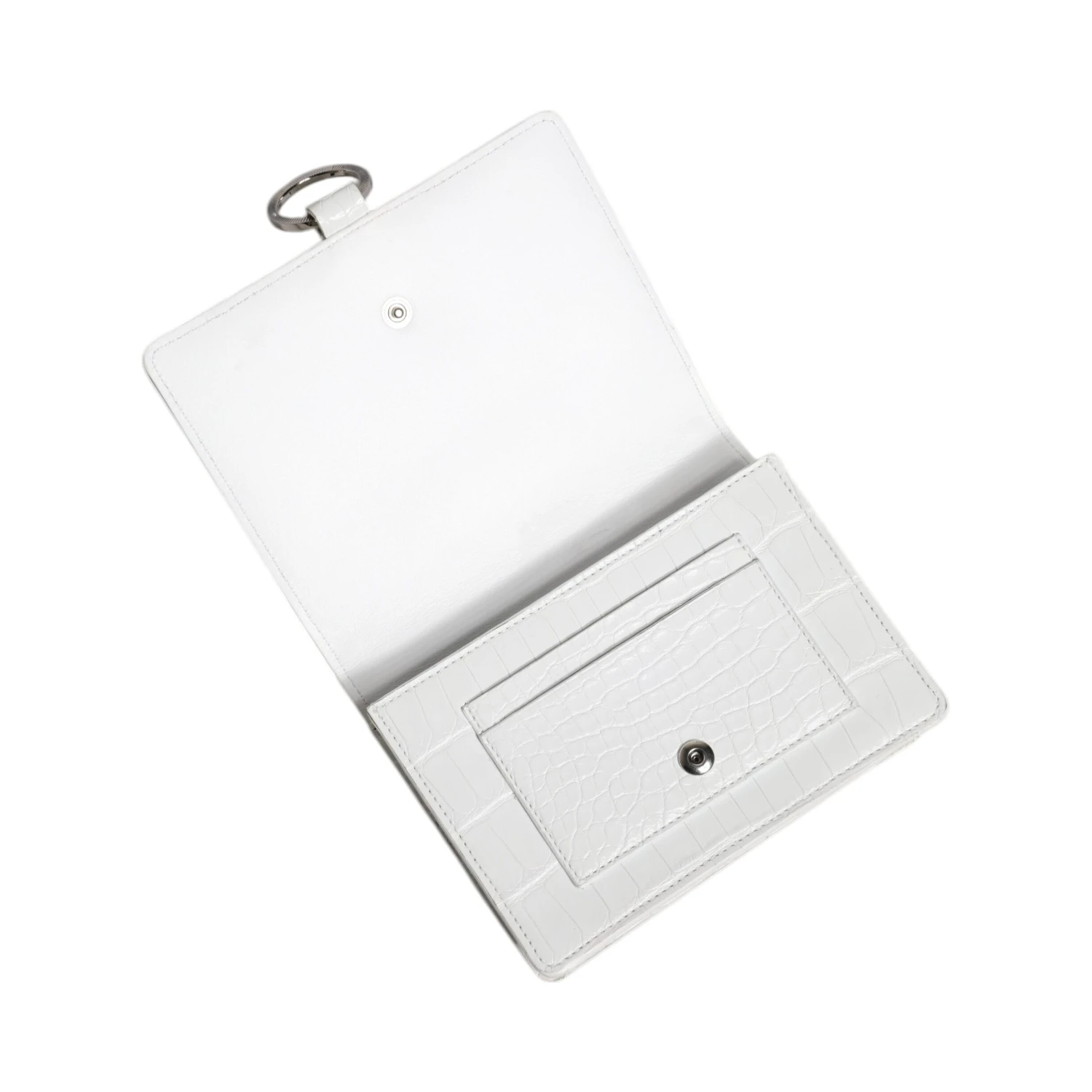 White Blue Leather Bifold Crossbody Sling Wallet