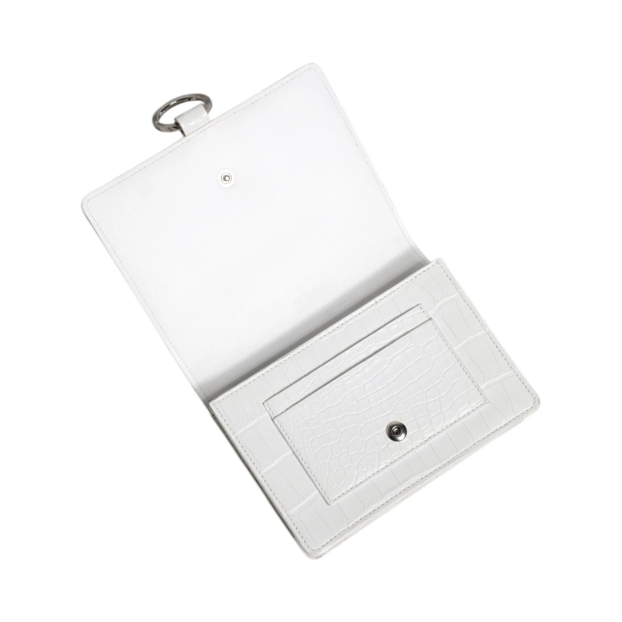 White Blue Leather Bifold Crossbody Sling Wallet