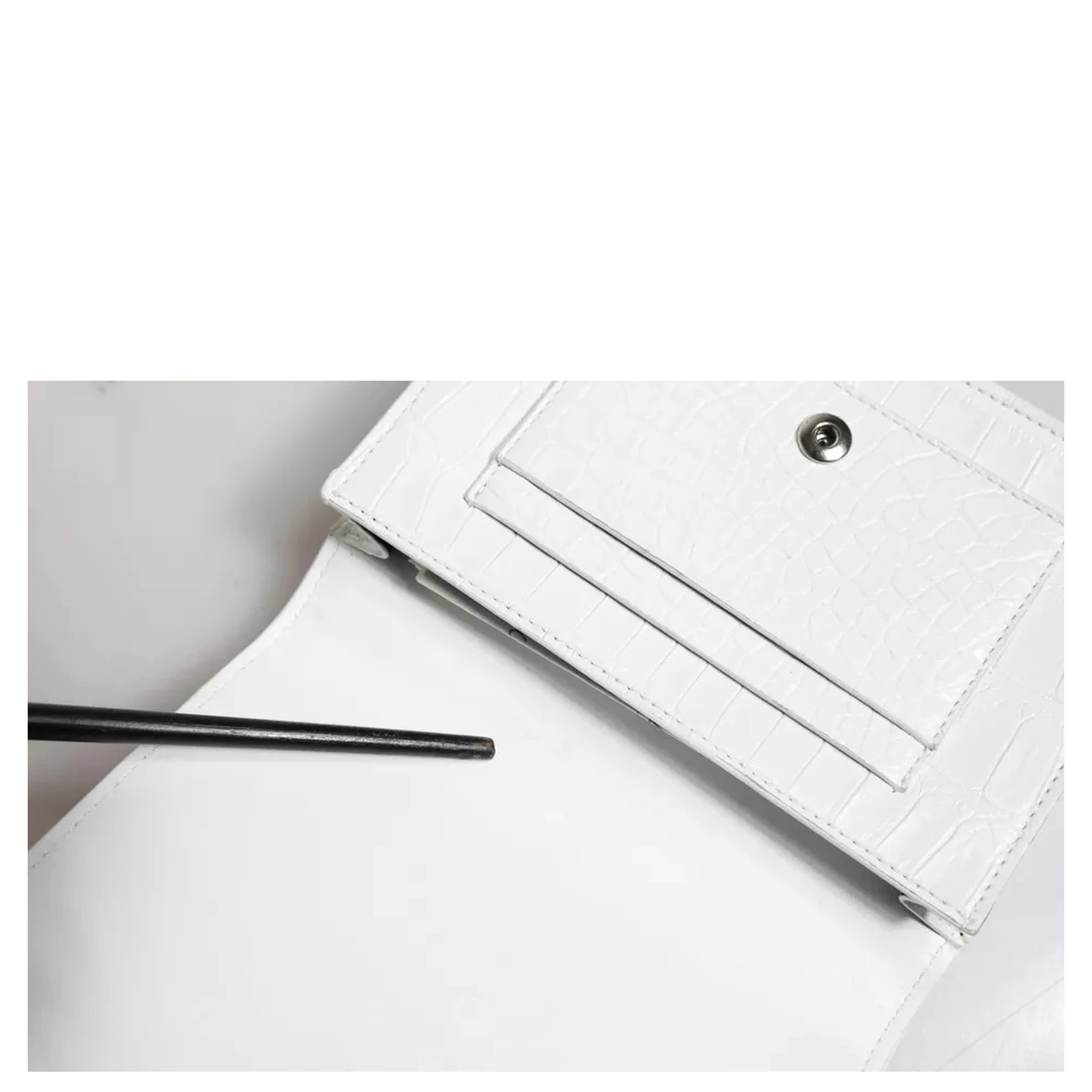 White Blue Leather Bifold Crossbody Sling Wallet