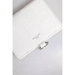 White Blue Leather Bifold Crossbody Sling Wallet