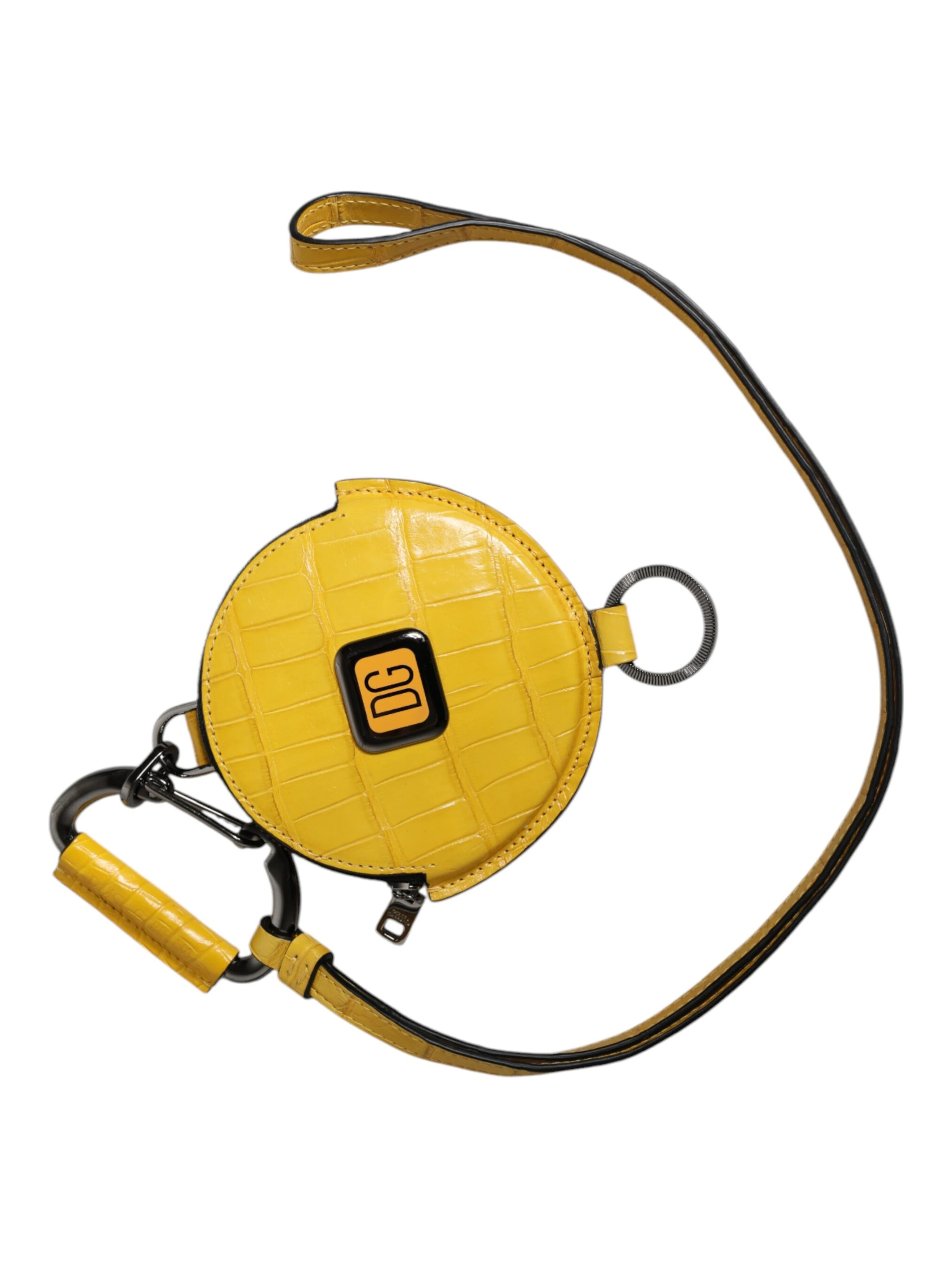 Yellow Round Leather DG Logo Coin Purse Lanyard Wallet