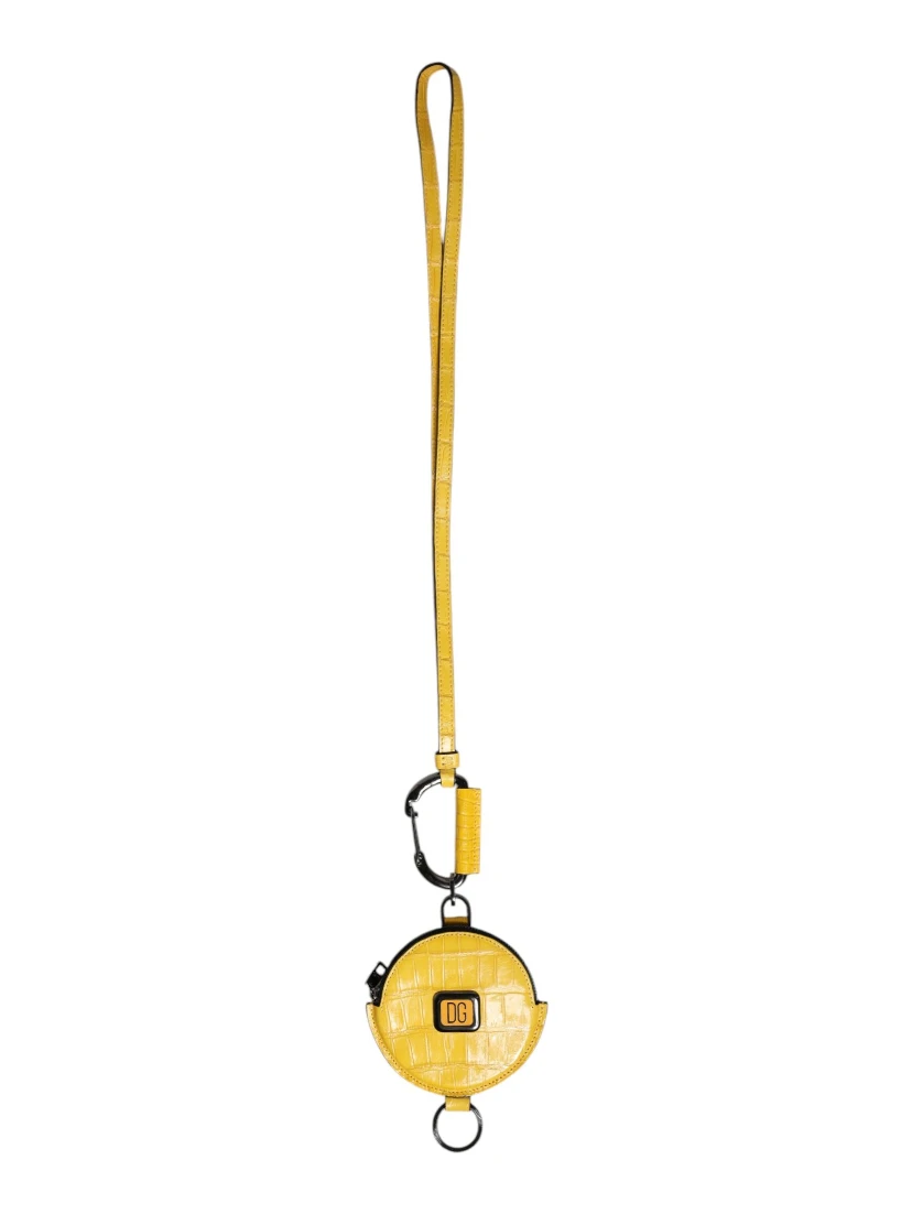 Yellow Round Leather DG Logo Coin Purse Lanyard Wallet