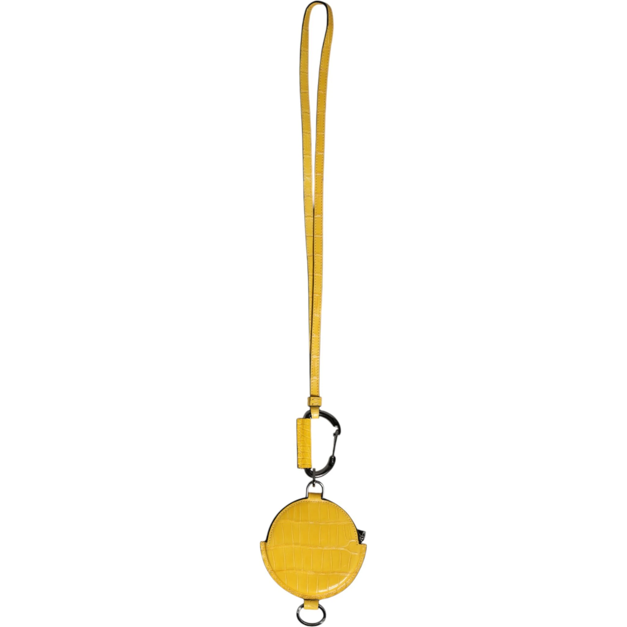 Yellow Round Leather DG Logo Coin Purse Lanyard Wallet