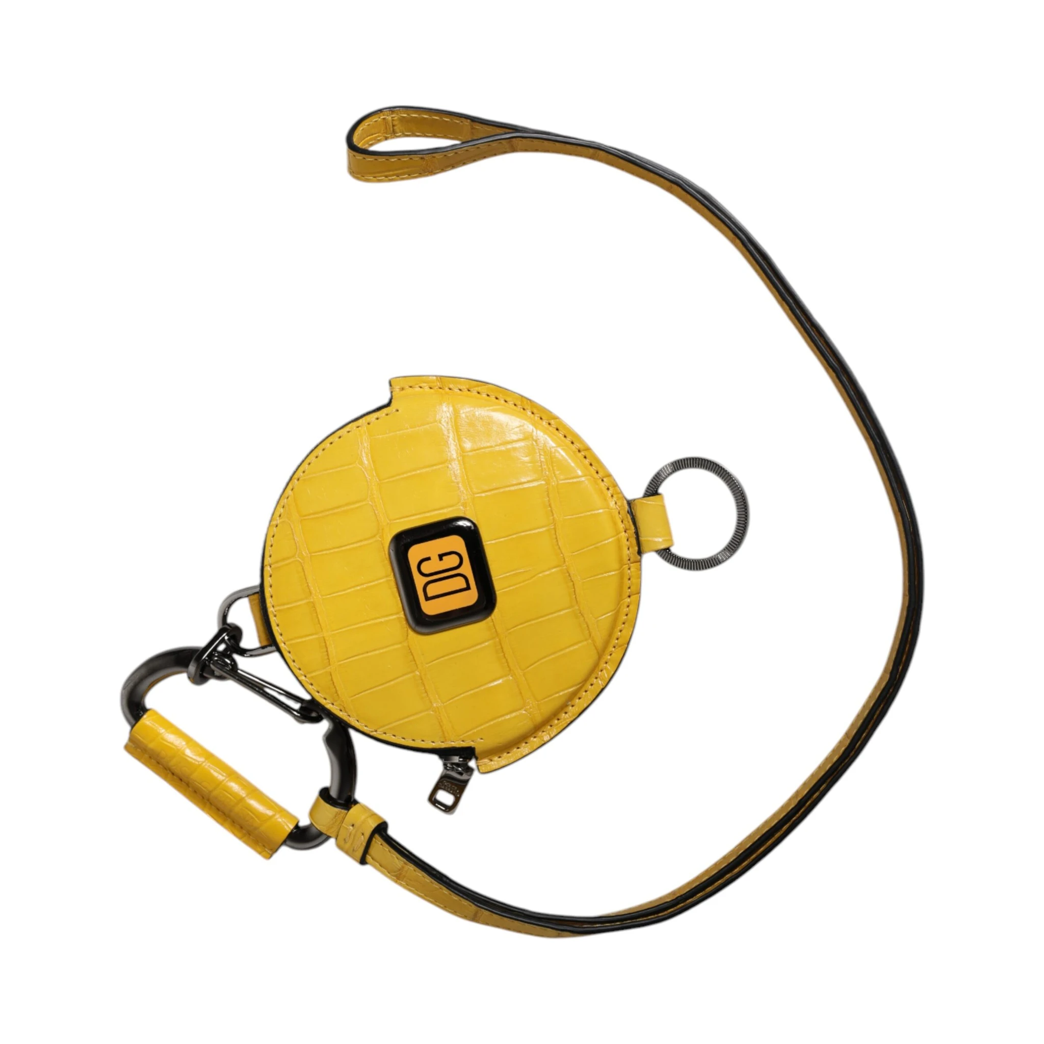 Yellow Round Leather DG Logo Coin Purse Lanyard Wallet