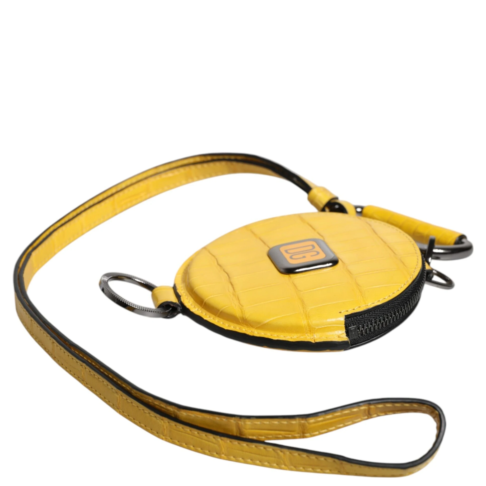 Yellow Round Leather DG Logo Coin Purse Lanyard Wallet