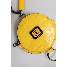 Yellow Round Leather DG Logo Coin Purse Lanyard Wallet