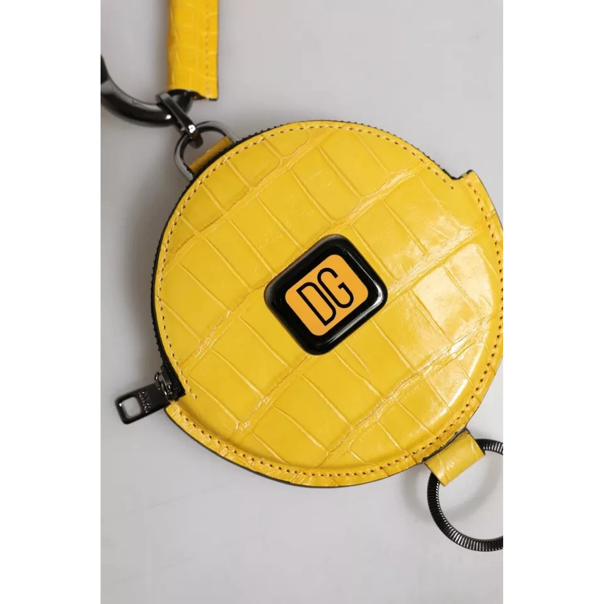 Yellow Round Leather DG Logo Coin Purse Lanyard Wallet