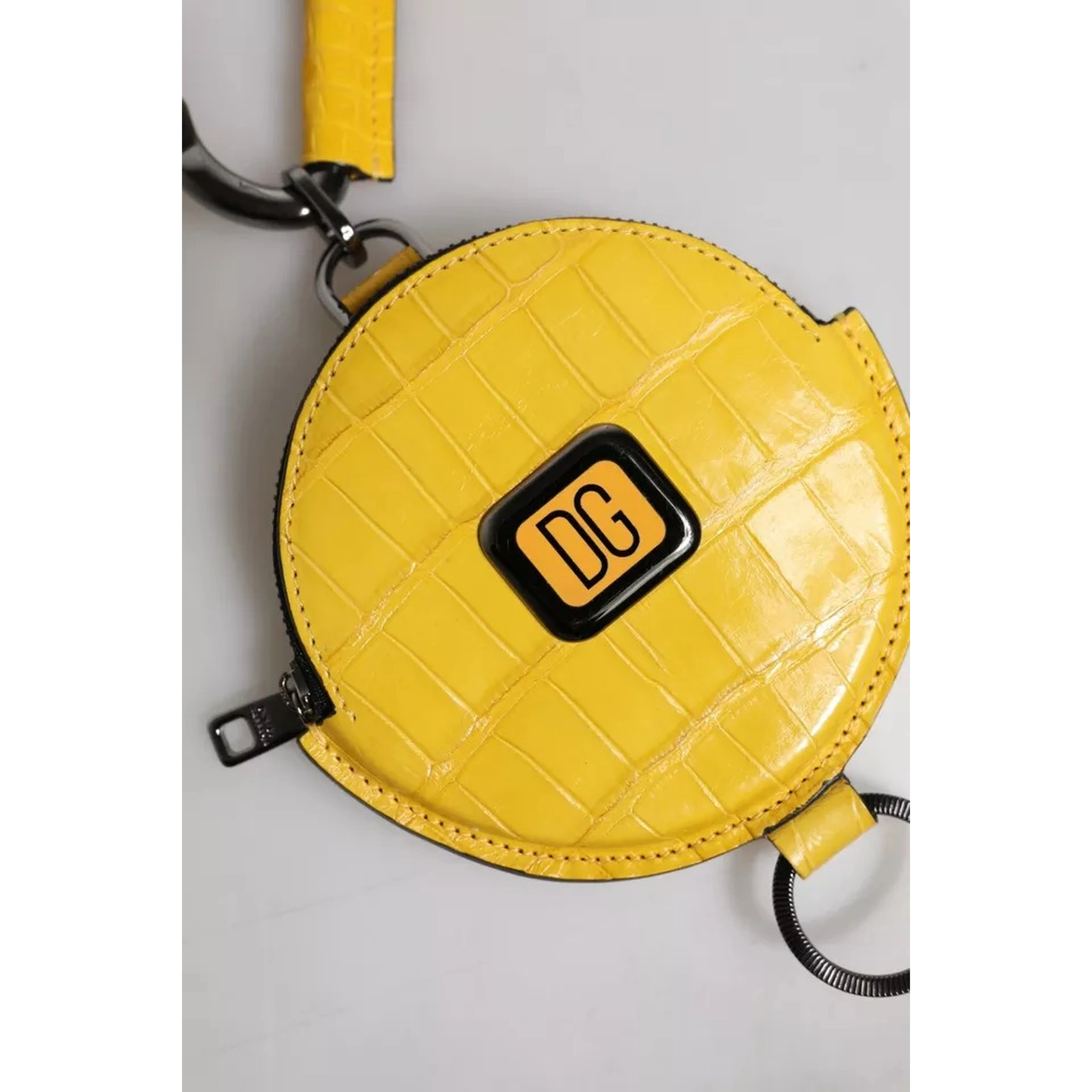 Yellow Round Leather DG Logo Coin Purse Lanyard Wallet
