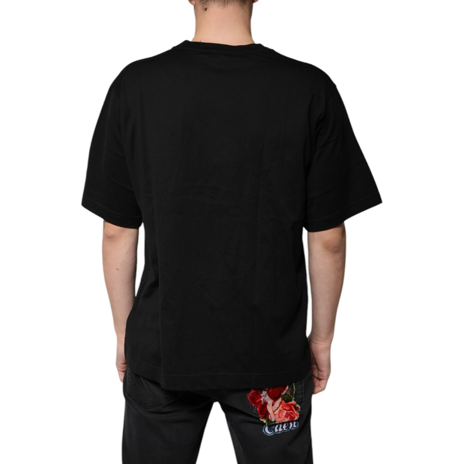 Black Cotton Logo Vneck Short Sleeve T-shirt