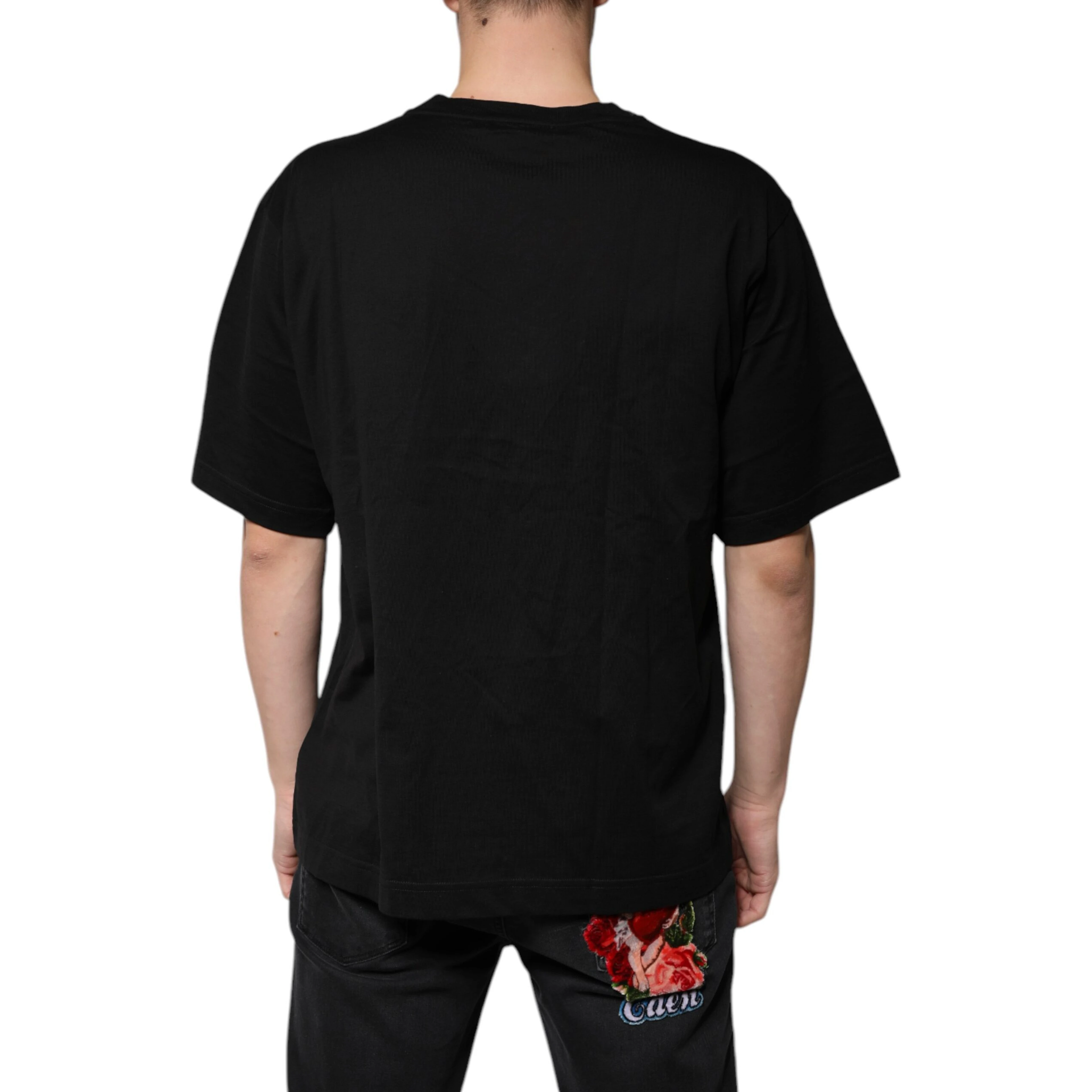 Black Cotton Logo Vneck Short Sleeve T-shirt