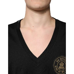 Black Cotton Logo Vneck Short Sleeve T-shirt
