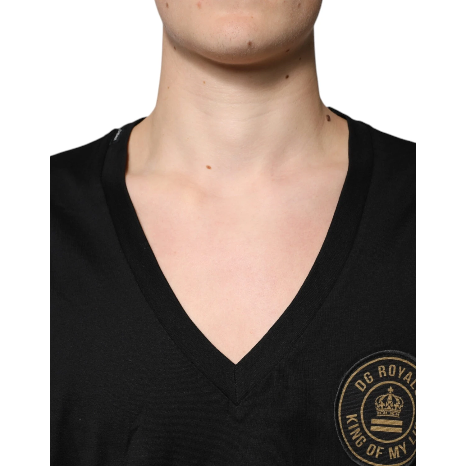 Black Cotton Logo Vneck Short Sleeve T-shirt