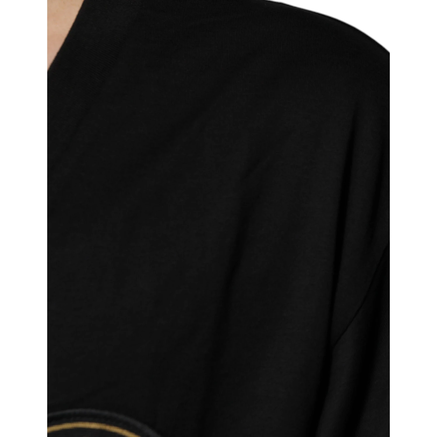 Black Cotton Logo Vneck Short Sleeve T-shirt