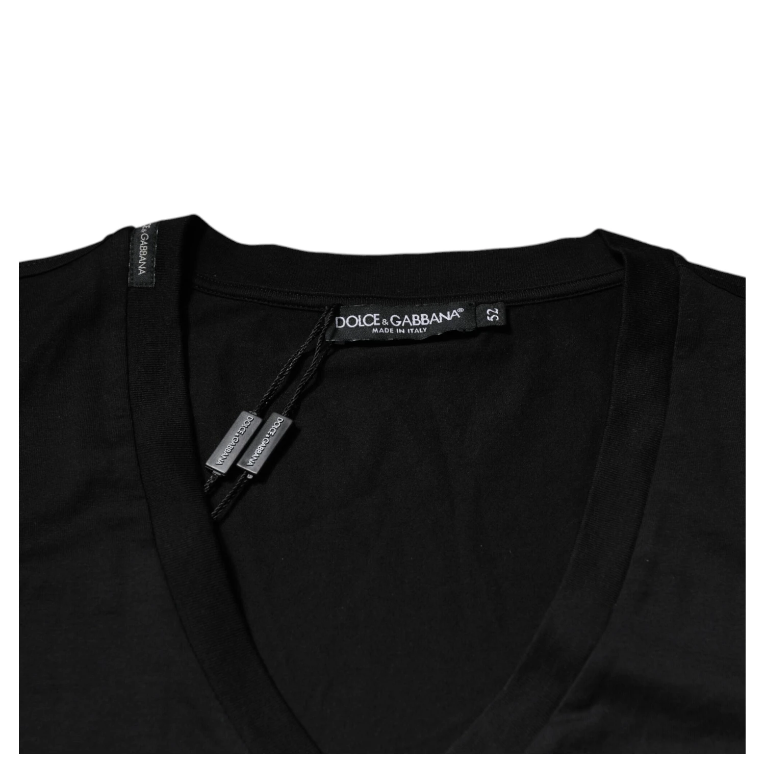 Black Cotton Logo Vneck Short Sleeve T-shirt