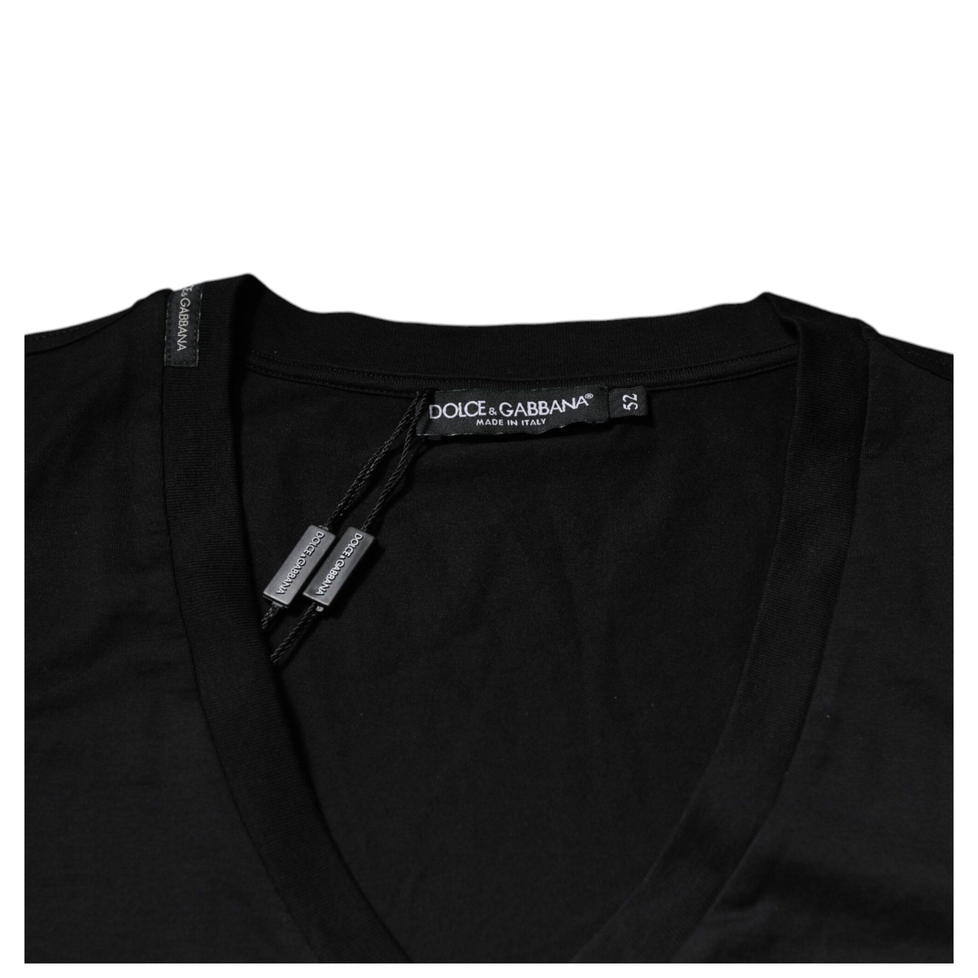 Black Cotton Logo Vneck Short Sleeve T-shirt