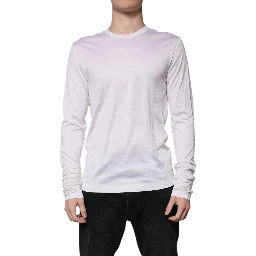 White Silk Crew Neck Men Pullover Sweater