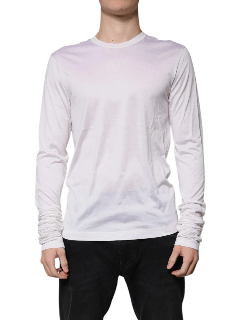 White Silk Crew Neck Men Pullover Sweater