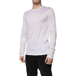 White Silk Crew Neck Men Pullover Sweater