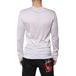 White Silk Crew Neck Men Pullover Sweater