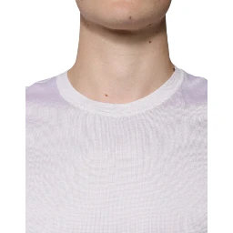 White Silk Crew Neck Men Pullover Sweater