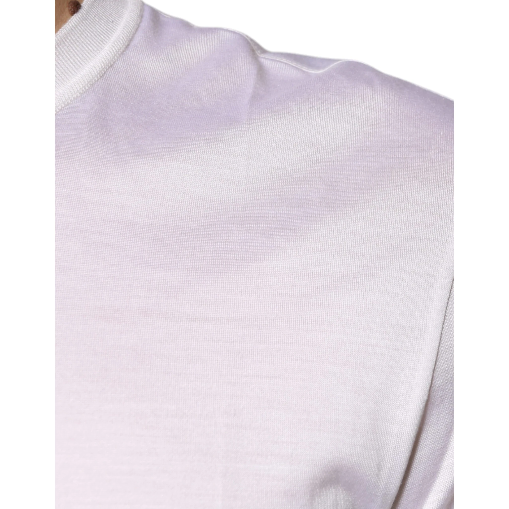 White Silk Crew Neck Men Pullover Sweater