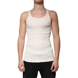 Off White Cotton Sleeveless Round Neck Tank T-shirt