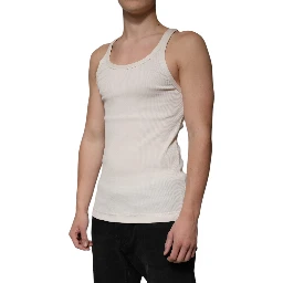 Off White Cotton Sleeveless Round Neck Tank T-shirt