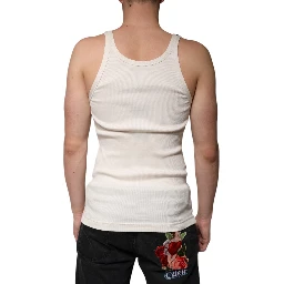 Off White Cotton Sleeveless Round Neck Tank T-shirt