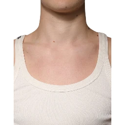 Off White Cotton Sleeveless Round Neck Tank T-shirt