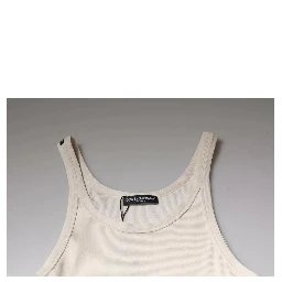 Off White Cotton Sleeveless Round Neck Tank T-shirt